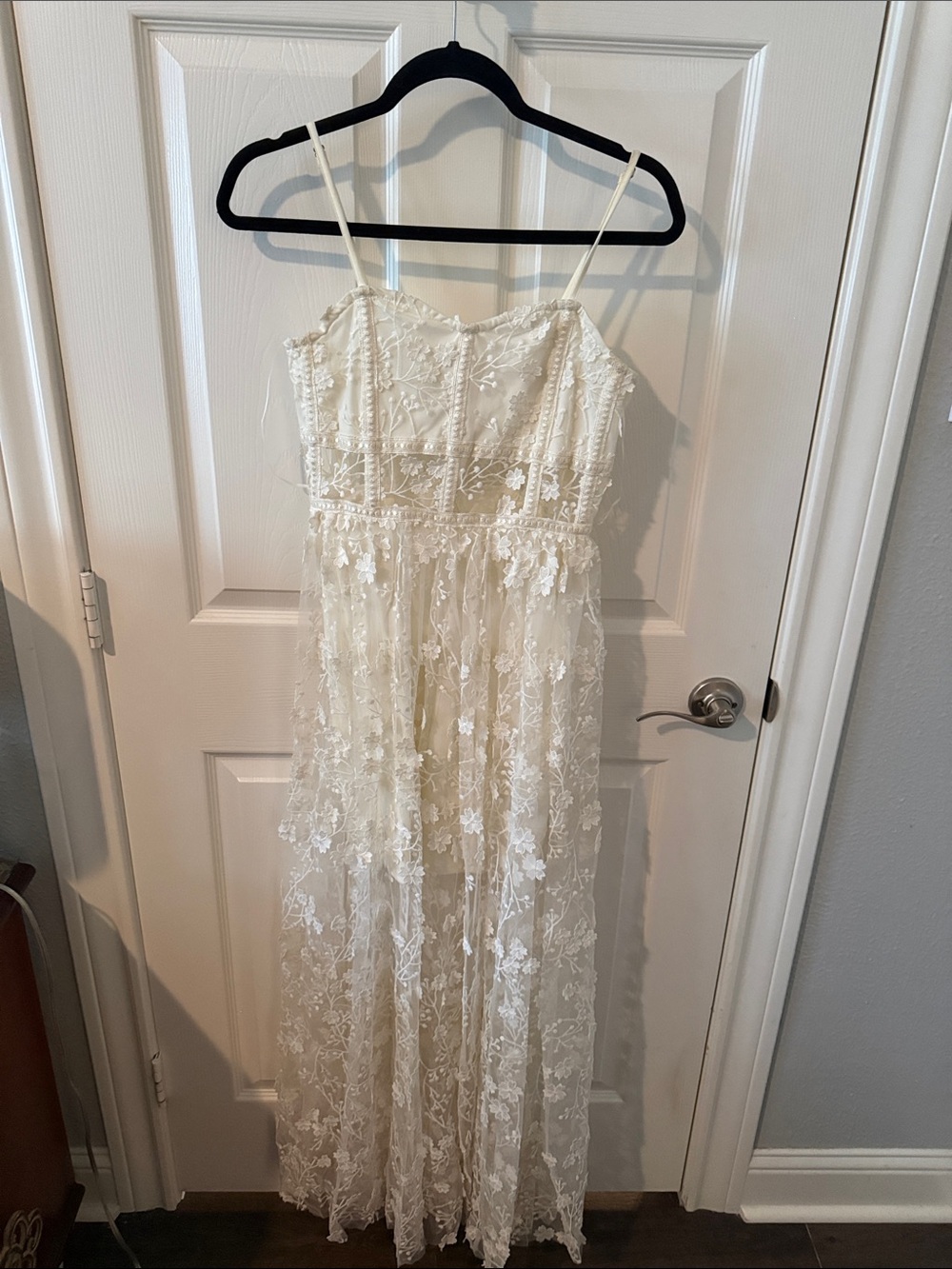 Altar'd State Ivory Floral Lace Spaghetti-Strap Dress